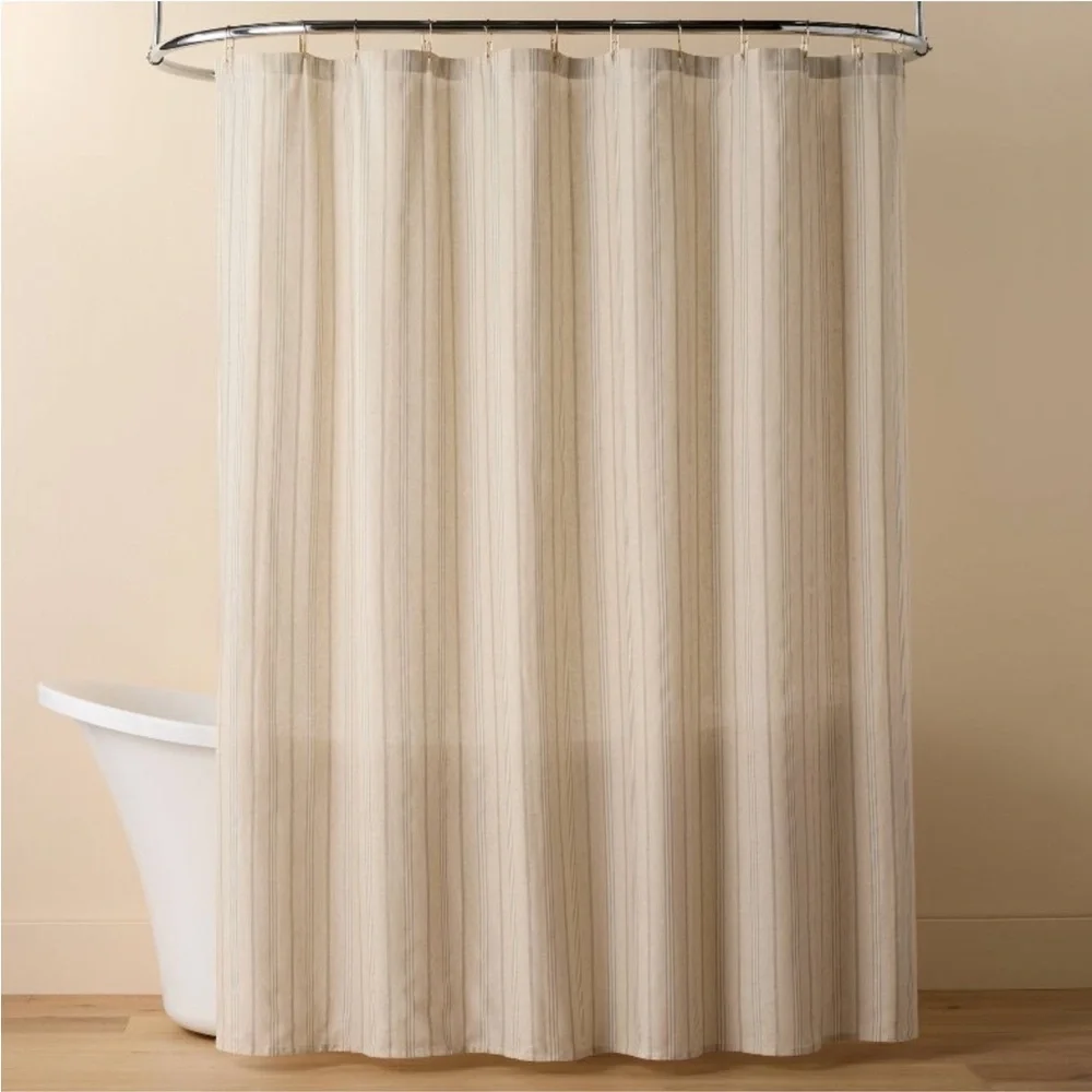 HEARTH & HAND NWT vertical stripe shower curtain -green/cream